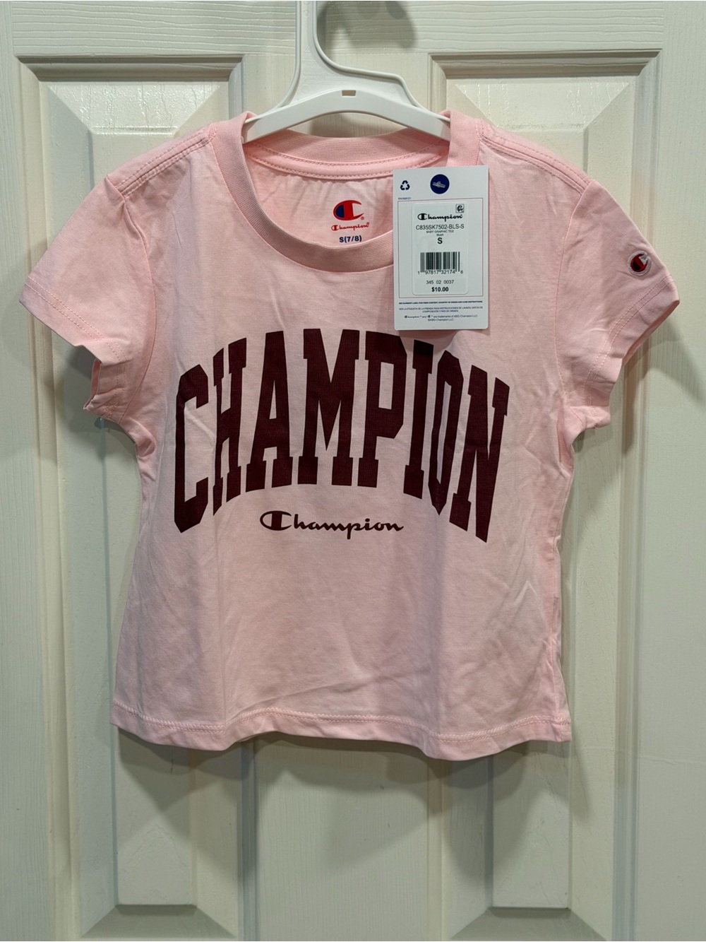Champion Pink Tee with Maroon Logo - Girls Size S (7/8) NWT